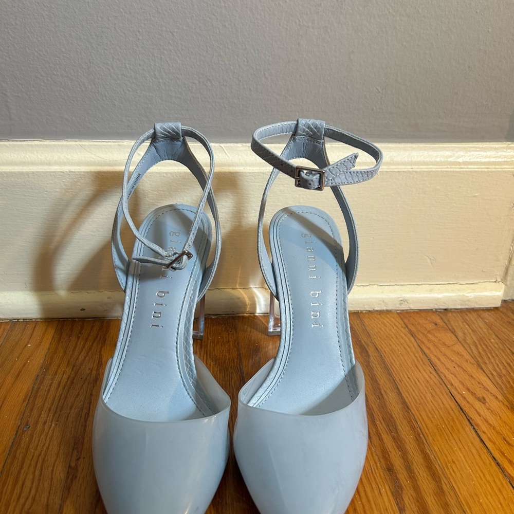 Gianni Bini Light Gray Patent Ankle-Strap Pumps